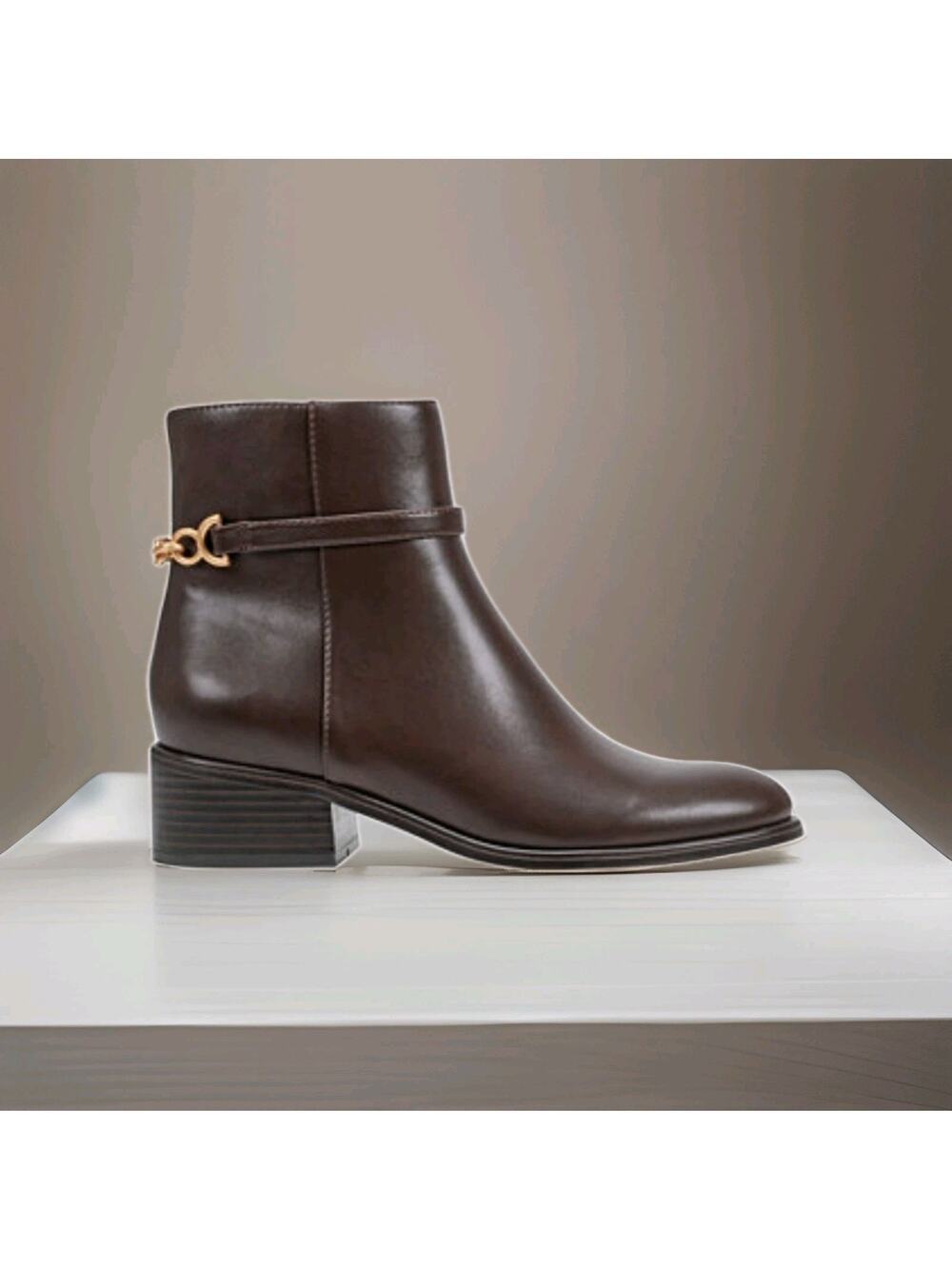 Bandolino Despina Womens Ankle Booties Brown Faux Leather Chain Heel Size 9.5